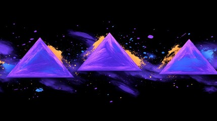 Vibrant overlapping pastel triangles create a surreal dreamlike landscape with vivid brush strokes and a cosmic night sky backdrop
