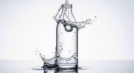 Crystalline Water Erupts in a Dynamic Splash Around a Glass Bottle