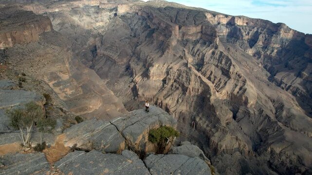Oman Jebel Shams Wadi Ghul Oman Mountains with a Girl Drone 4k