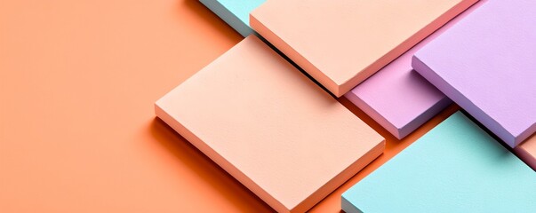 An abstract minimalist composition of overlapping vibrant geometric shapes in a retro risograph inspired color palette