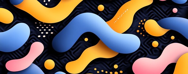 Captivating abstract composition featuring a dynamic pattern of interlocking zigzags and triangles in a vibrant neon color palette against a dark background