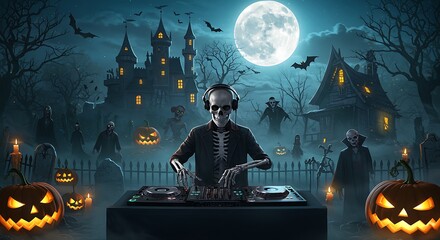 Illustration Skeleton Spinning Tunes Spooky