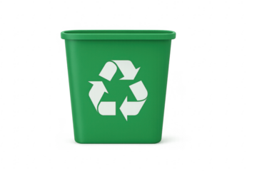 Green recycling bin promoting environmental sustainability on transparent background