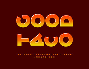 Vector Culinary banner Good Taco with Rotated Glossy Font. Orange Decorative Alphabet Letters and Numbers set.