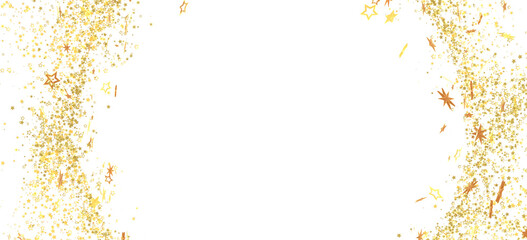 Sparkling gold stars and confetti on white. Perfect for holidays, celebrations, and invitations.