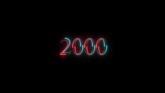 2000 neon line text. Abstract 2000 neon text animation, Glowing neon number text background 4k ANIMATION 