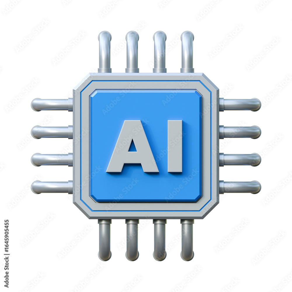 Poster artificial intelligence chip 3d icon illustration isolated. artificial intelligence technology and m
