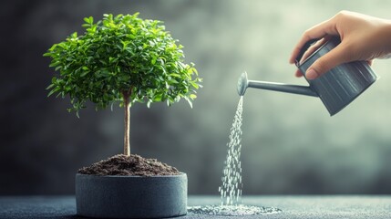 Watering a small tree