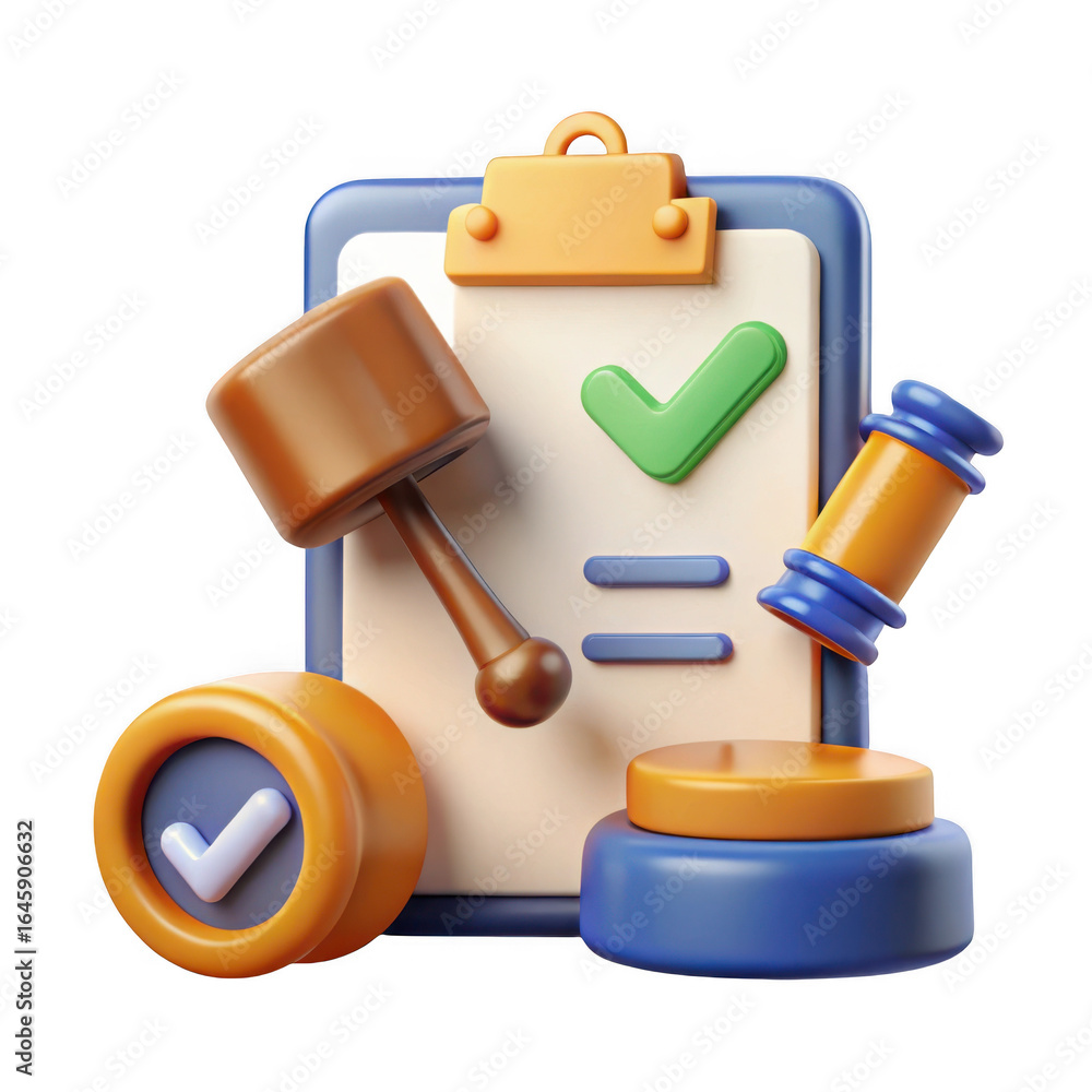 Aufkleber 3d gavel and checklist with checkmarks isolated on transparent background