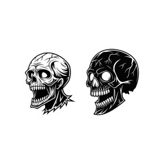Horror Skull Head Side View Illustration for Halloween