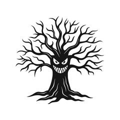 Scary Halloween Tree Silhouette with Evil Face