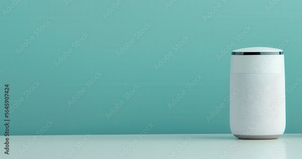 Aufkleber productivity tools workflow remote concept. modern speaker on a minimalist surface with a teal backg