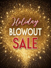 Luxury Christmas blowout sale banner with gold glitter explosion background and bold festive typography