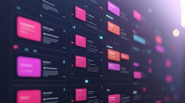 Productivity Tools workflow remote concept. Digital interface with colorful message notifications displayed.