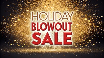 Luxury Christmas blowout sale banner with gold glitter explosion background and bold festive typography