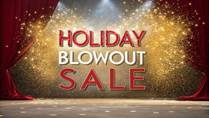 Luxury Christmas blowout sale banner with gold glitter explosion background and bold festive typography