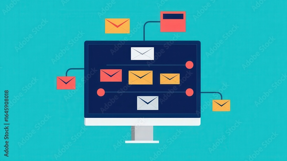 Poster productivity tools workflow remote concept. digital illustration of email communication on a compute