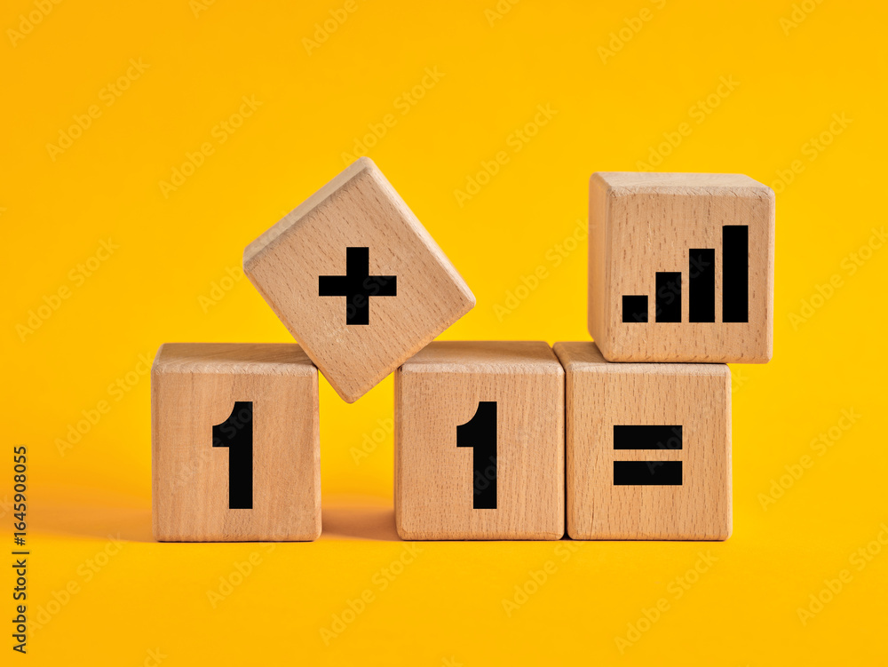 Poster synergy achieving exponential growth adding value to teamwork and partnership