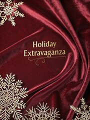 Luxury Christmas sale banner with dark red velvet background, gold foil typography, and elegant snowflake accents