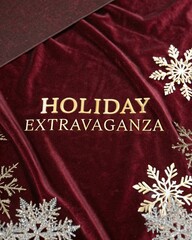 Luxury Christmas sale banner with dark red velvet background, gold foil typography, and elegant snowflake accents