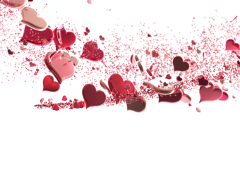 hearts on a pink background. 3d render illustration for advertising. Valentine's Day. in transparent PNG