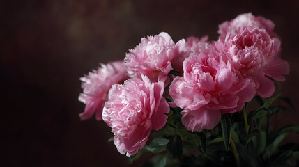 Obraz premium Vibrant pink peonies in full bloom under romantic lighting
