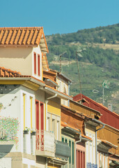 View up a hillside street at historic center of chaves, portugal