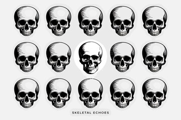 Arrangement of skulls in a grid pattern