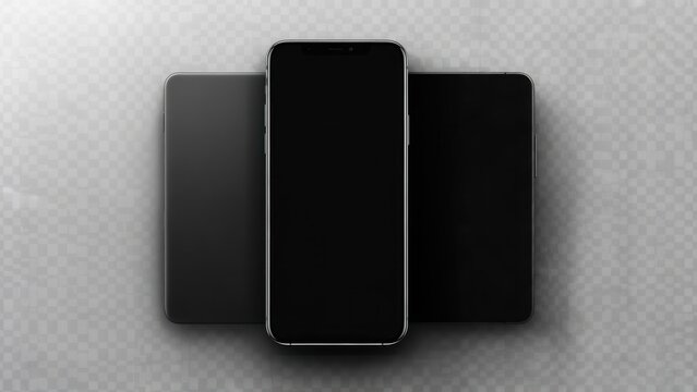 Sleek Smartphone Trio Mockup with Blank Screens on a Transparent Alpha Background