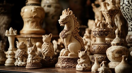 Fototapeta premium Intricate Handcrafted Decorative Figurines in Artisan Display