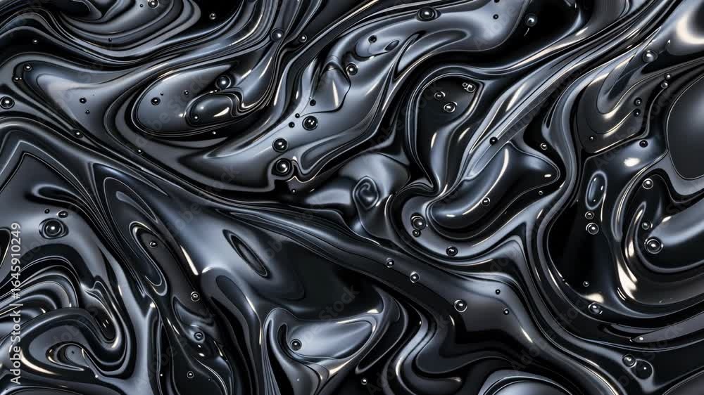 Poster mesmerizing display of swirling black fluid with dynamic patterns and bubbles showcasing intricate t