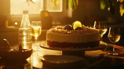 Exquisite Cake with Limes and Coconut in Warm Natural Light