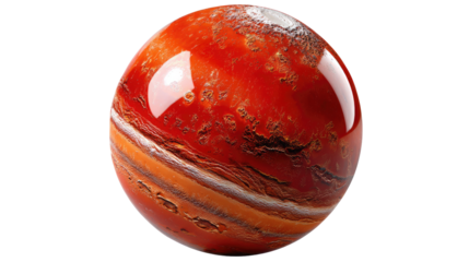 Planet Mars Sphere: A striking representation of Planet Mars captured in a smooth sphere, vividly displaying the unique rusty hues and intricate geological features of the planet.