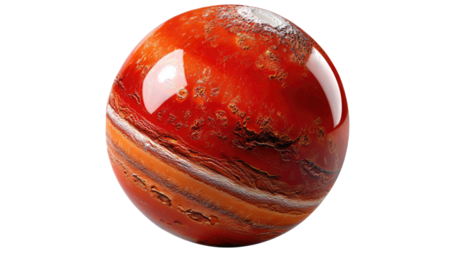 Planet Mars Sphere: A striking representation of Planet Mars captured in a smooth sphere, vividly displaying the unique rusty hues and intricate geological features of the planet.