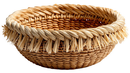 Obraz premium Handwoven Basket: a detailed, eye-level view of a meticulously handwoven, natural-fiber basket. The focus highlights the intricate craftsmanship, showcasing the textured details and organic hues.