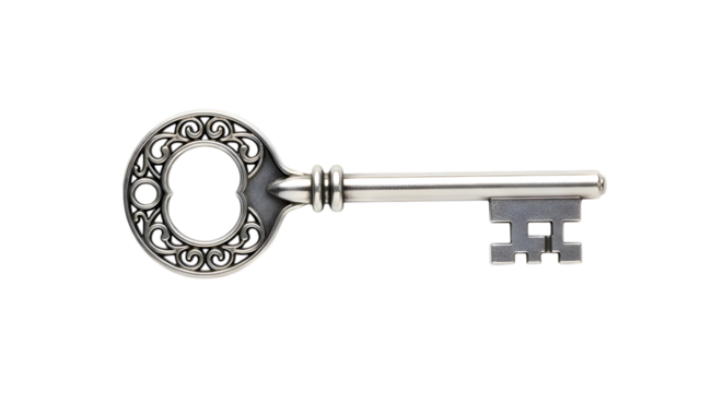 Vintage key isolated on transparent background for security