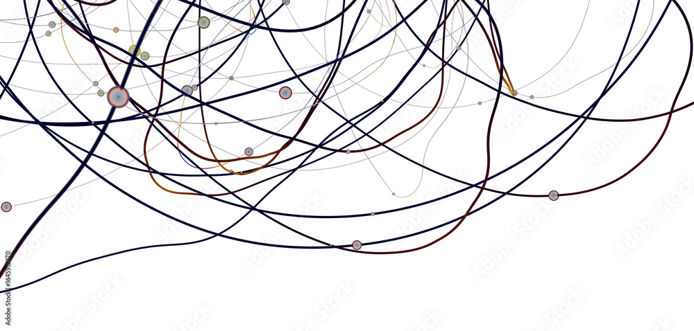 Poster big data visualization. network connection structure with chaotic distribution of points and lines. 