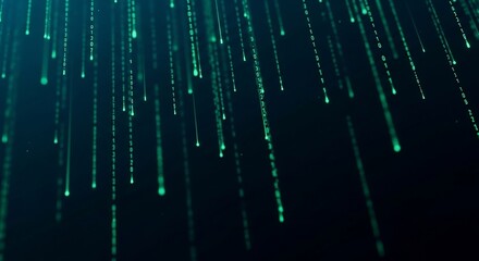 Digital Rain: Cascading Green Binary Code on Dark Background, Data Stream