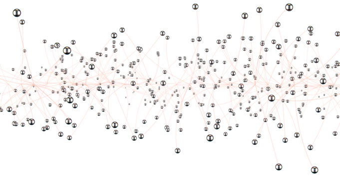 Big data visualization. Network connection structure with chaotic distribution of points and lines. 3D rendering.