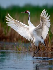 The Courtship Dance Performed by a Rare Whooping Crane
