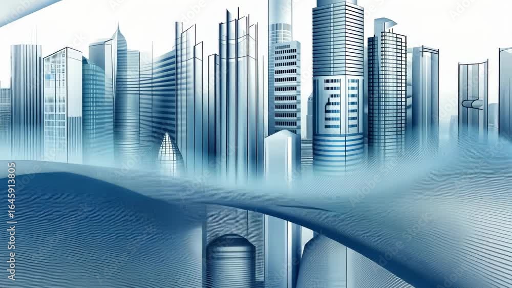 Aufkleber abstract representation of a city skyline featuring unique structures and flowing lines, highlightin