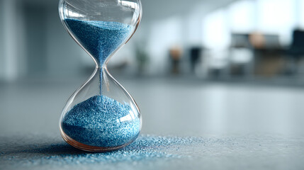 Contradictory Time Flow in Newsroom: hourglass with Opposite Sand Movement, Minimalist Background