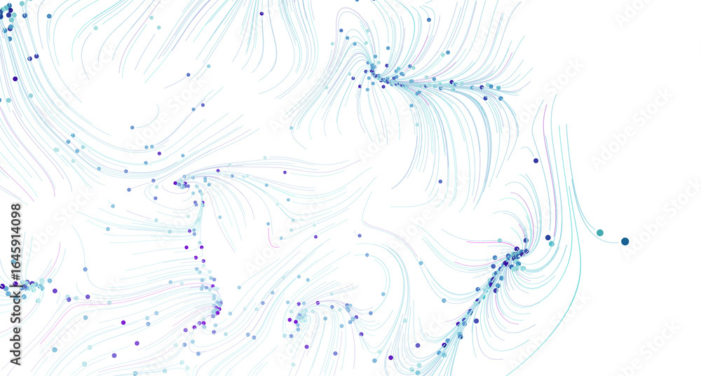 Poster abstract background with flowing lines and scattered dots in shades of blue. perfect for tech, scien