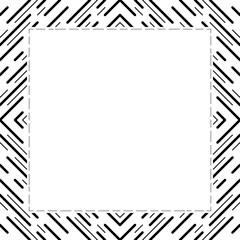 Square frame with monochrome geometric design. Black diagonal lines. Ornament of different thickness lines. Neutral geometric background for your text