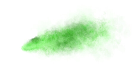 Dense smoky exhaust trail in shades of green, resembling emission from jet aircraft, car, or motorcycle. Isolated. Perfect for visual effects or compositions.