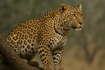 Naklejka premium Majestic leopard with spotted coat in natural habitat