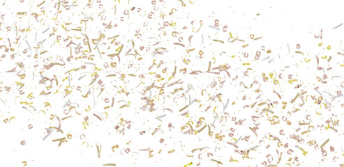 High-resolution image of beige and gold confetti on white background. Perfect for celebratory designs.