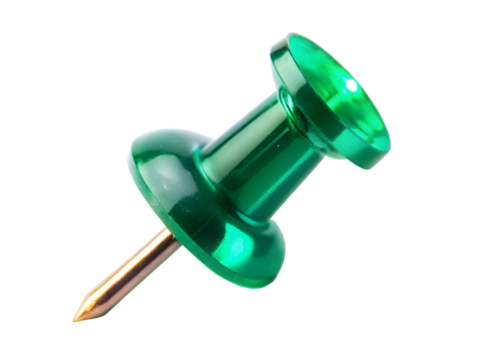 Green thumbtack isolated on transparent background