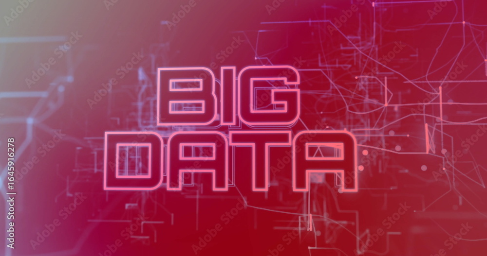 Aufkleber glowing neon-style 'big data' text illuminating digital network, with circuits and nodes