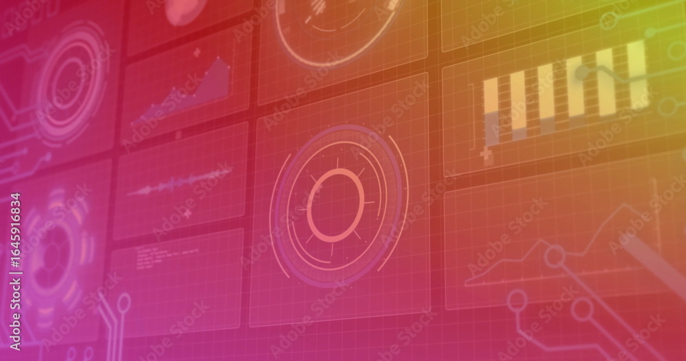 Poster showing ui panels over red-to-orange grid, featuring gauge, bar or line charts, waveform circuit lin